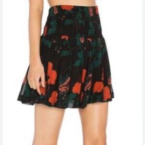 GANNI Women's Floral Skirt - Black and Red
